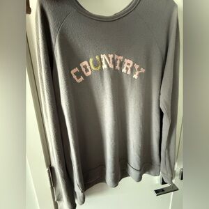 PJ Salvage Gray 'COUNTRY' Sweatshirt Long sleeve top size L. NWT